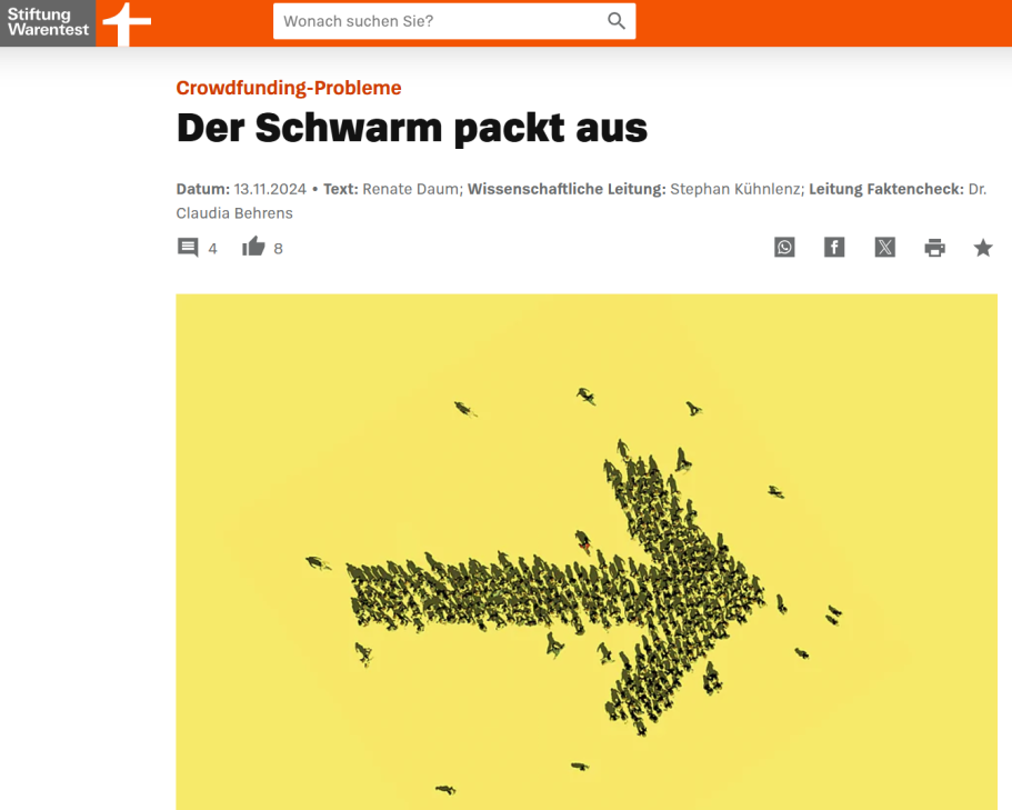 Zeitschrift Test mit Artikel zum Thema Crowdfunding